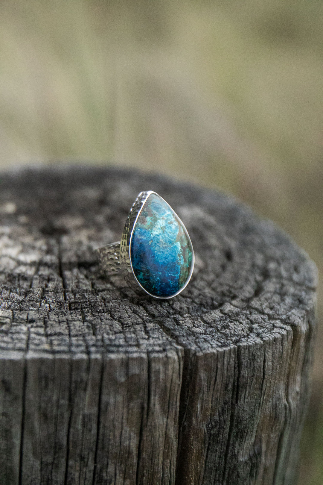 Teardrop Shattuckite Ring in Sterling Silver - Adjustable Band