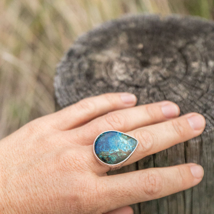 Teardrop Shattuckite Ring in Sterling Silver - Adjustable Band