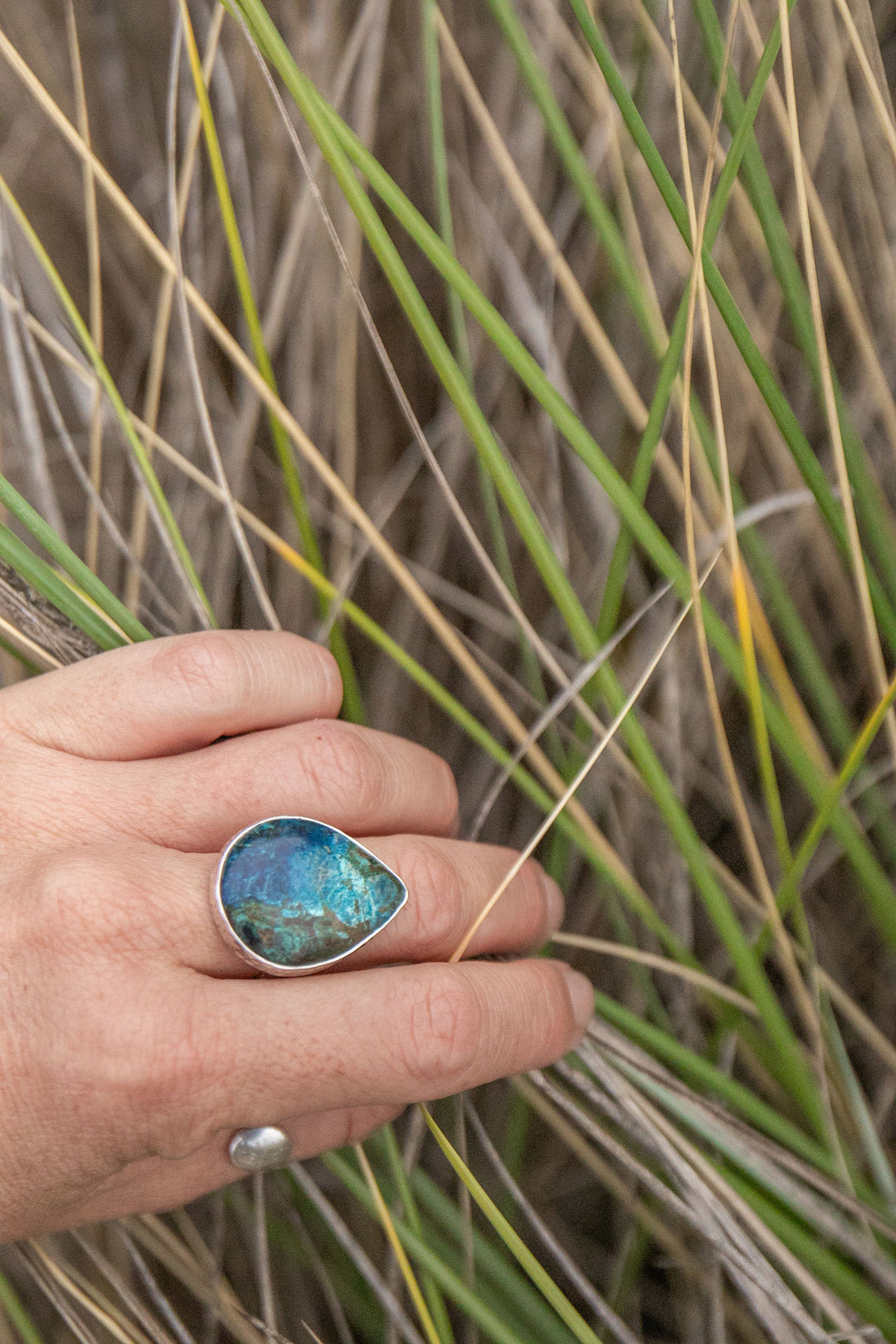 Teardrop Shattuckite Ring in Sterling Silver - Adjustable Band