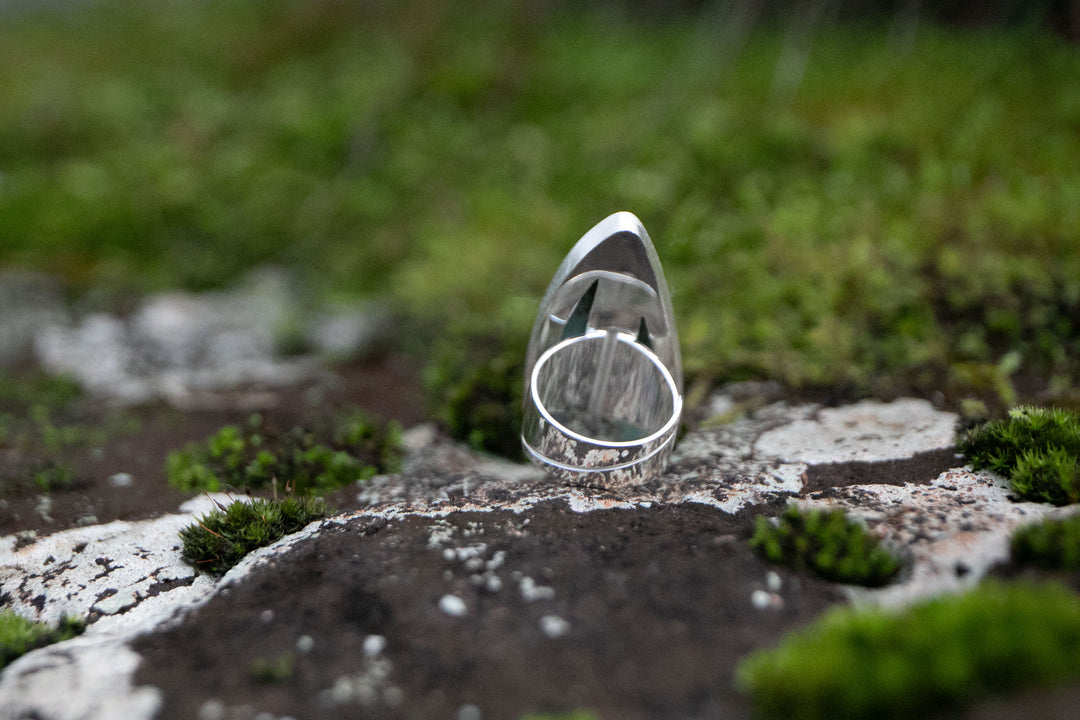 Statement Ruby in Fuchsite Ring in Brushed Sterling Silver