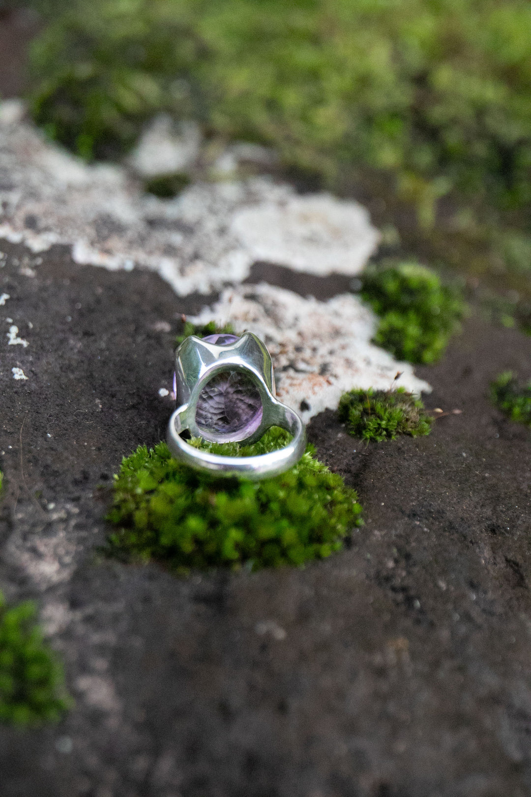Faceted Amethyst Ring in Sterling Silver Setting - Size 7 US