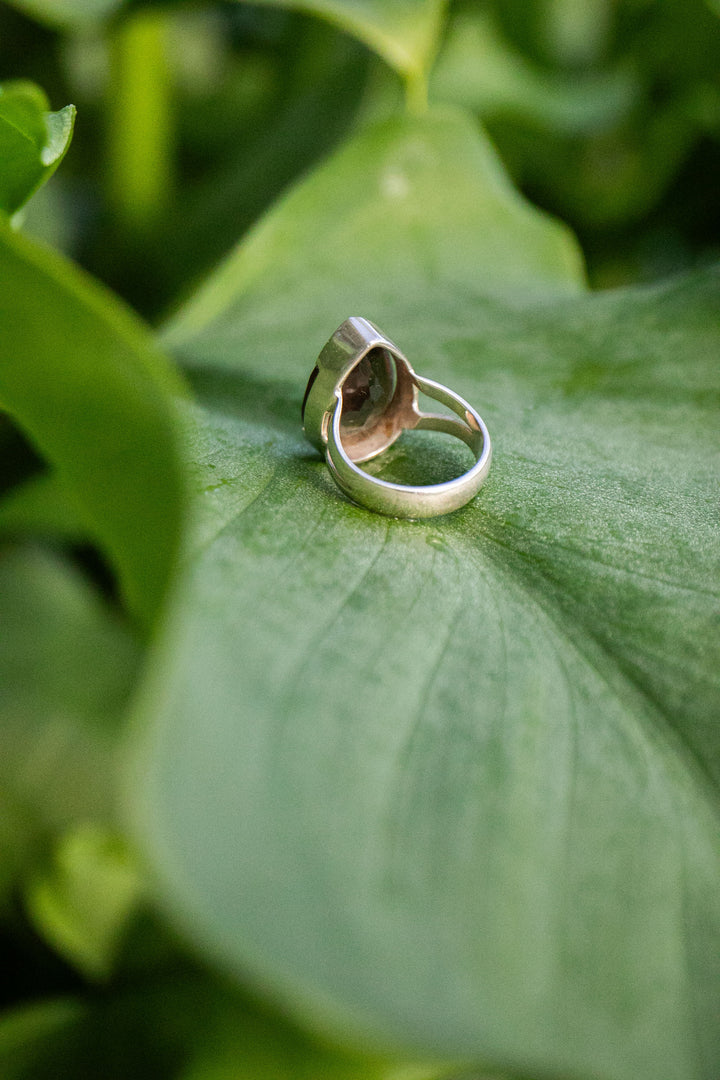 Faceted Smokey Quartz Ring set in Sterling Silver Setting - Size 7 US