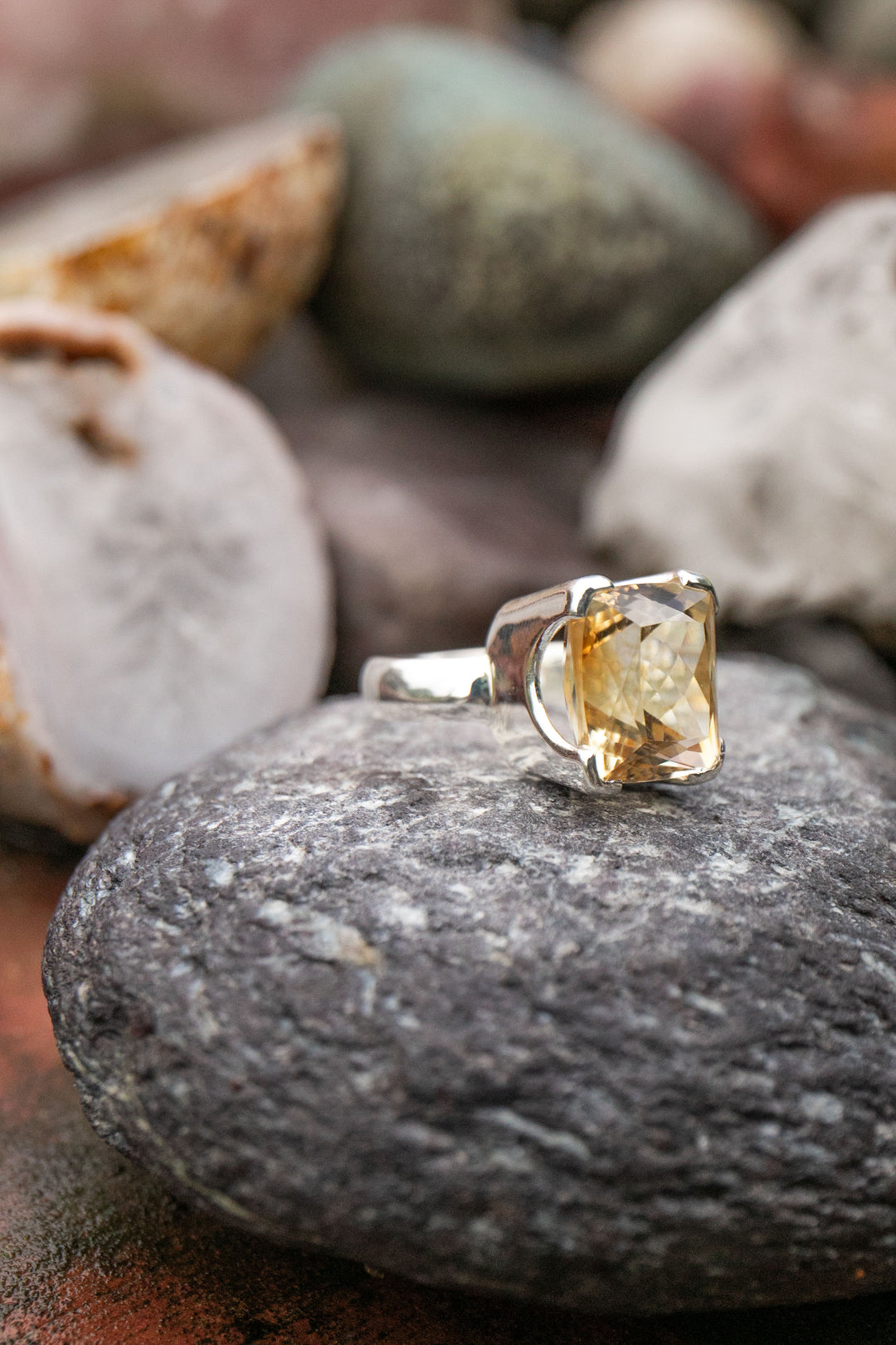 Faceted Citrine Ring set in Sterling Silver - Size 9 US