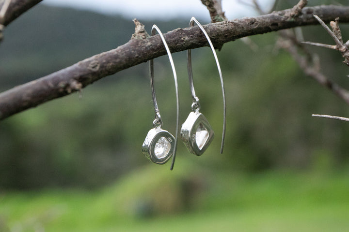 Herkimer Diamond Earrings in Beaten Sterling Silver