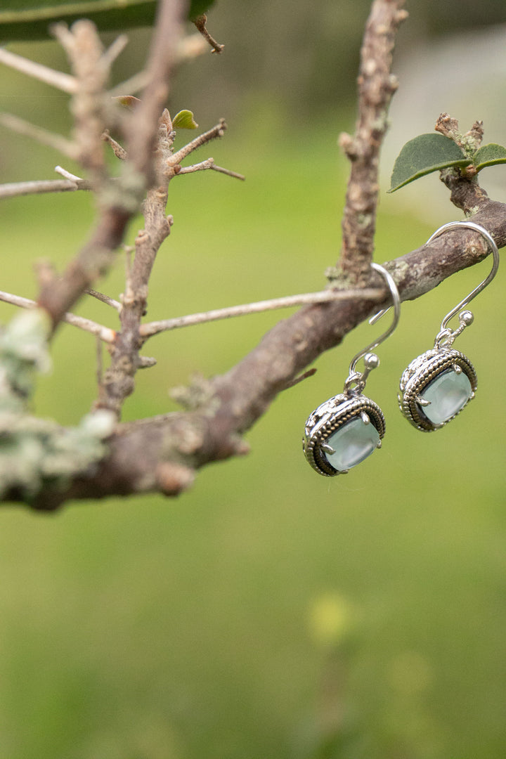 Unique Chalcedony Earrings in Sterling Silver with Brass Detail
