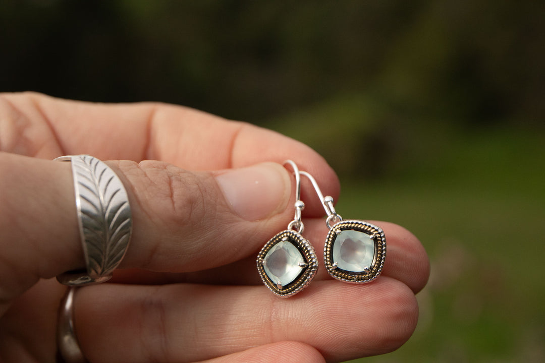Unique Chalcedony Earrings in Sterling Silver with Brass Detail