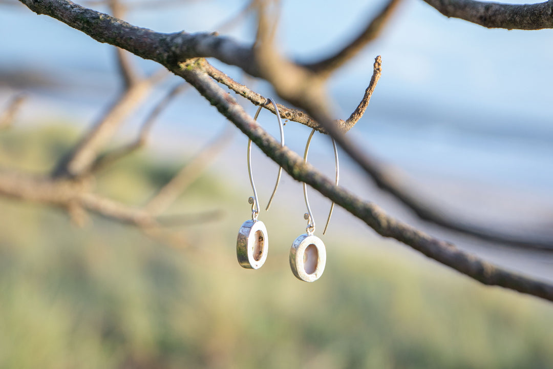 Ocean Jasper on Long Hook Earrings set in 92.5% Sterling Silver