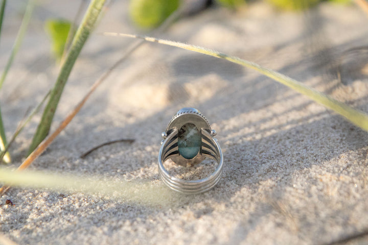 Larimar Ring in Tribal Sterling Silver Setting - Size 9 US