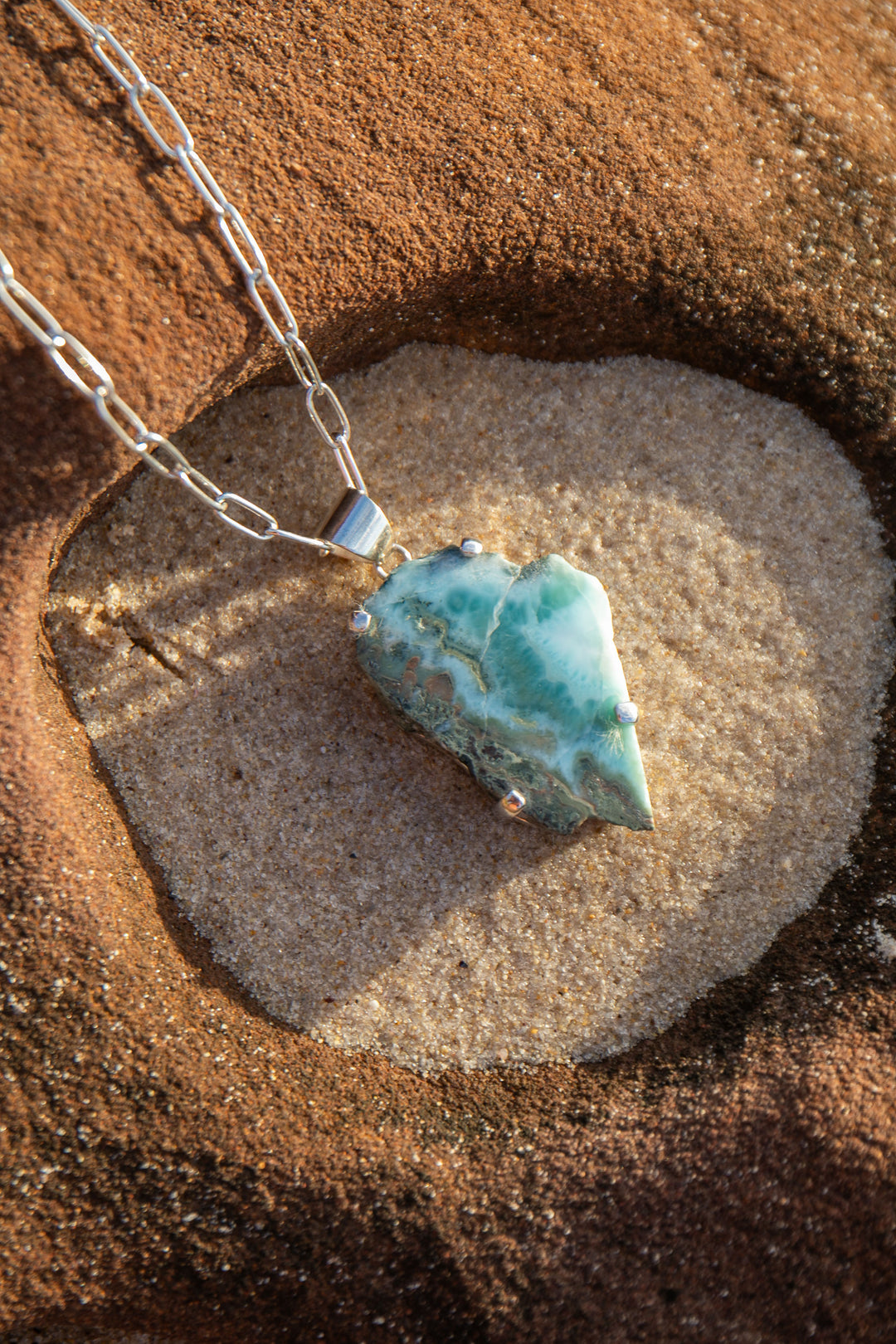 Statement Larimar Pendant in Claw Silver Setting