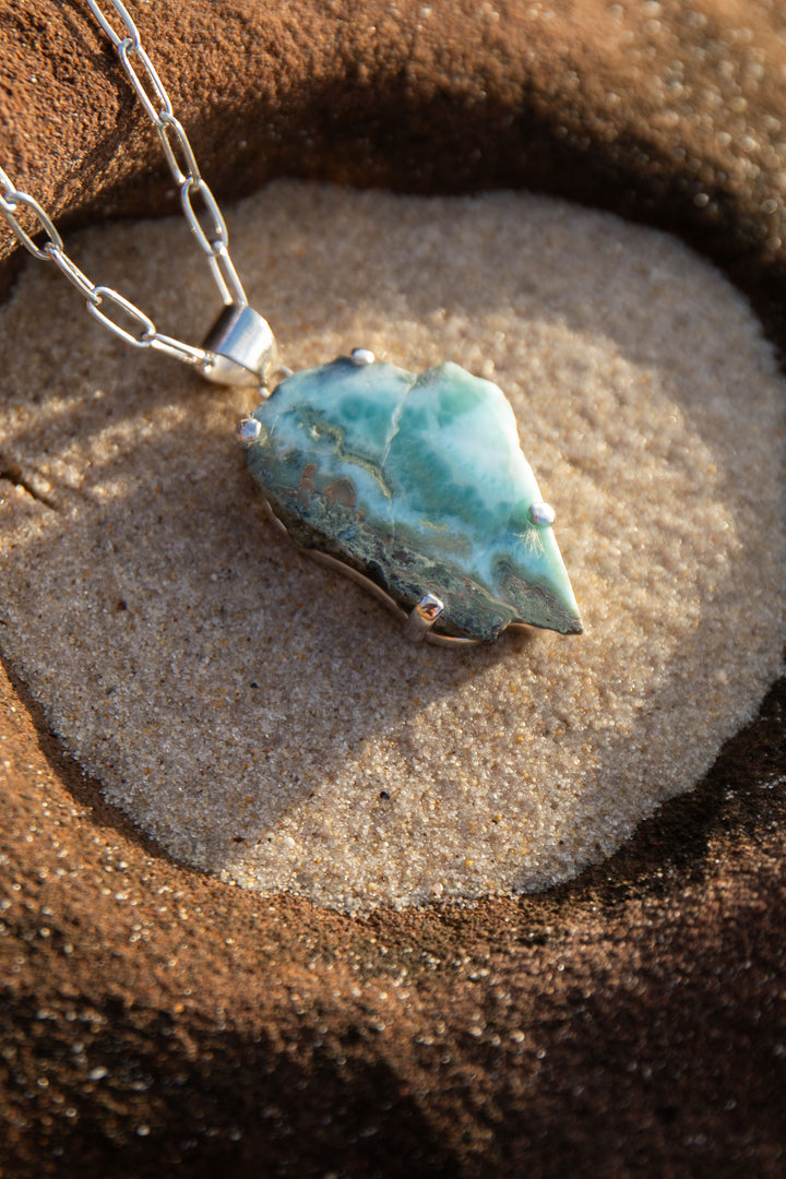 Statement Larimar Pendant in Claw Silver Setting