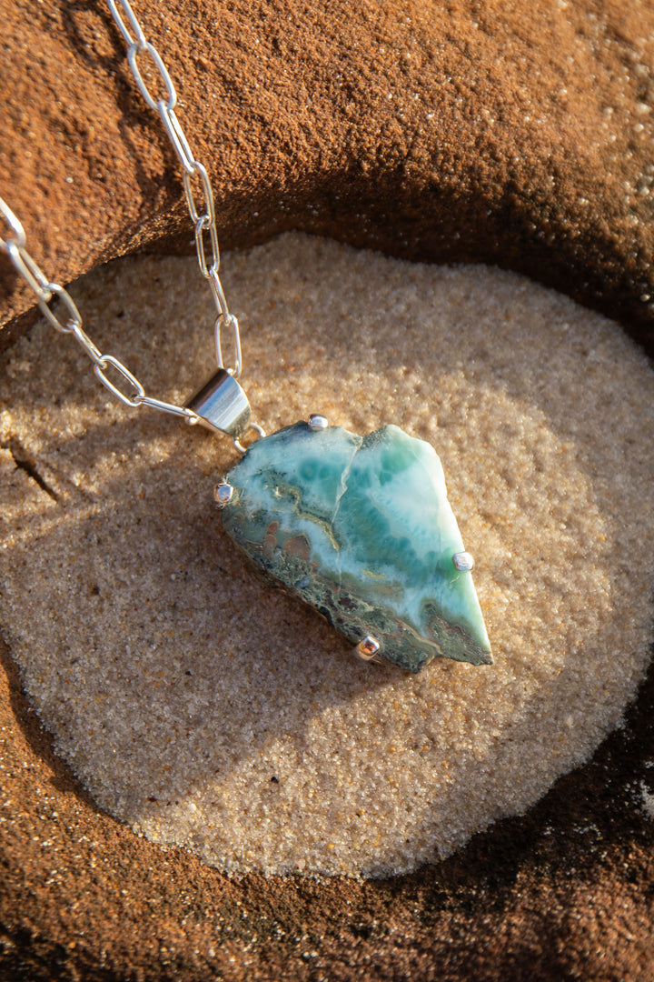 Statement Larimar Pendant in Claw Silver Setting