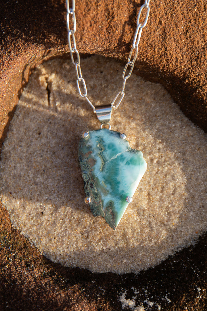 Statement Larimar Pendant in Claw Silver Setting