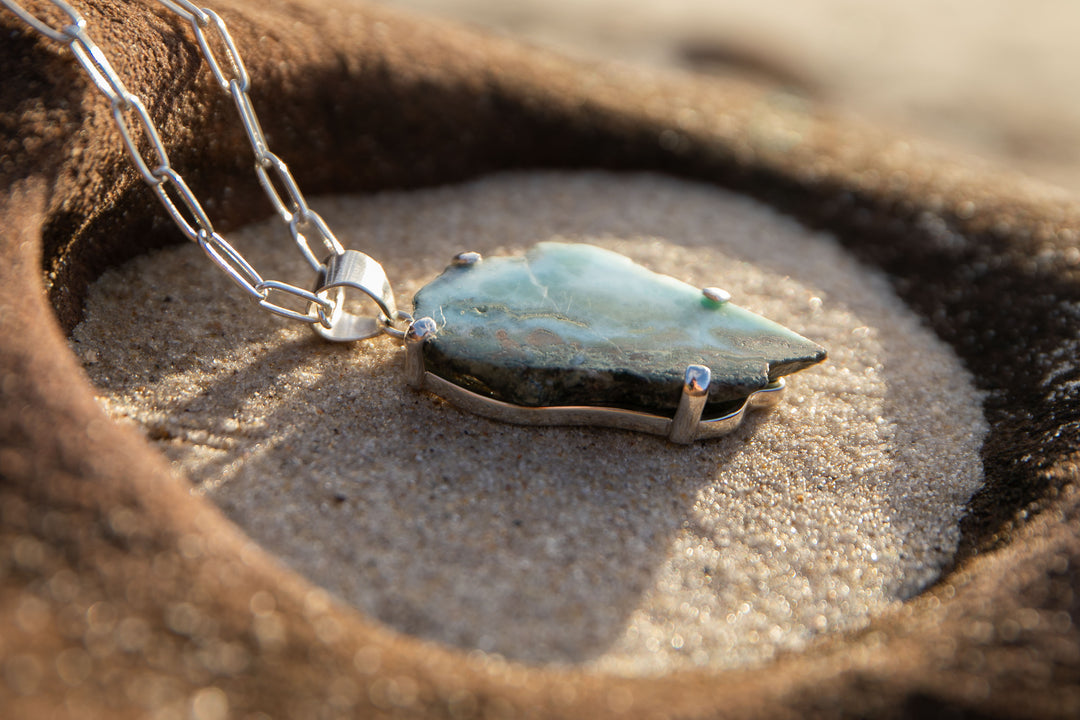 Statement Larimar Pendant in Claw Silver Setting