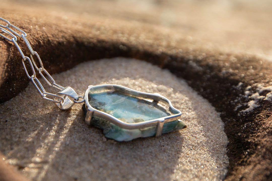 Statement Larimar Pendant in Claw Silver Setting