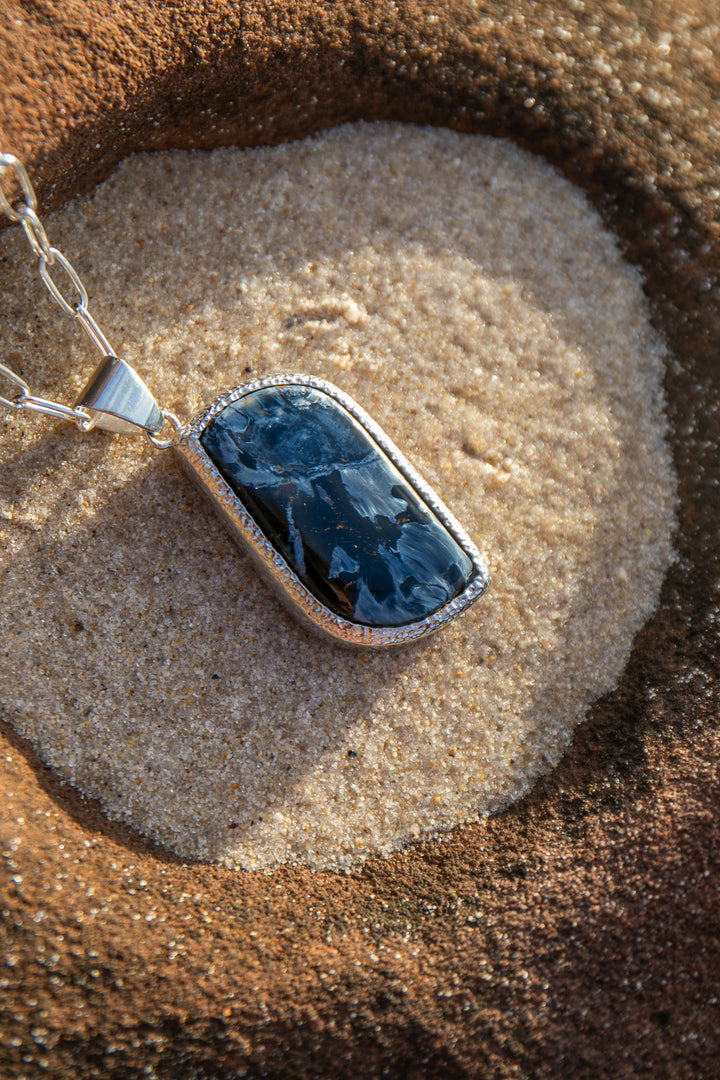 Pietersite Pendant in Thick Bezel Sterling Silver