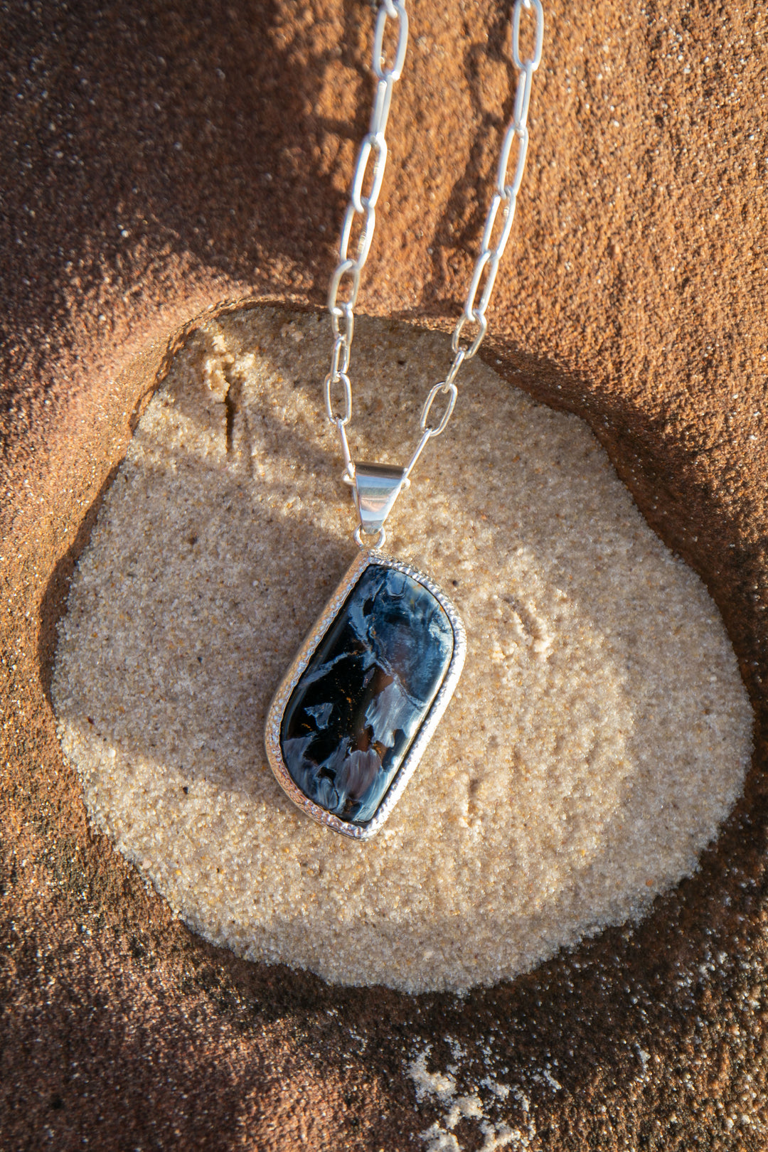 Pietersite Pendant in Thick Bezel Sterling Silver