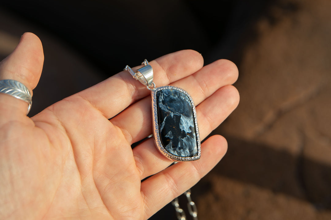 Pietersite Pendant in Thick Bezel Sterling Silver