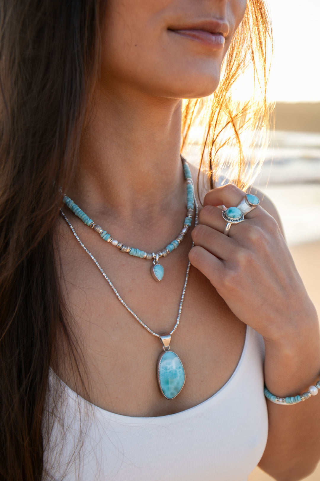Larimar Pendant in Beaten Silver Setting