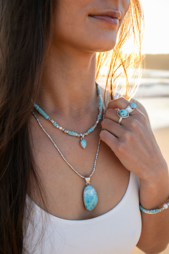 Larimar Pendant in Beaten Silver Setting