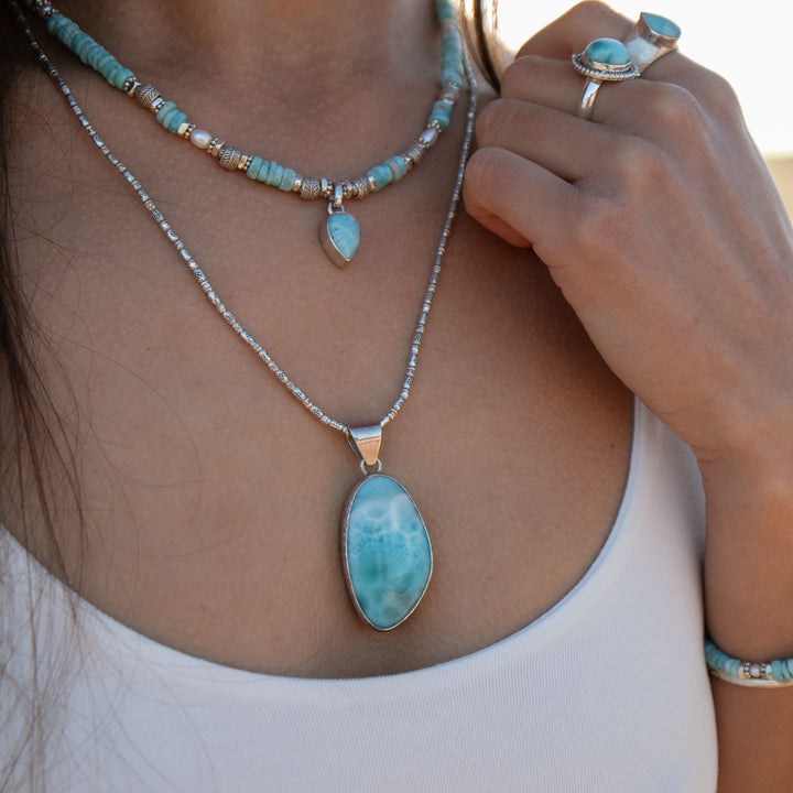 Larimar Pendant in Beaten Silver Setting
