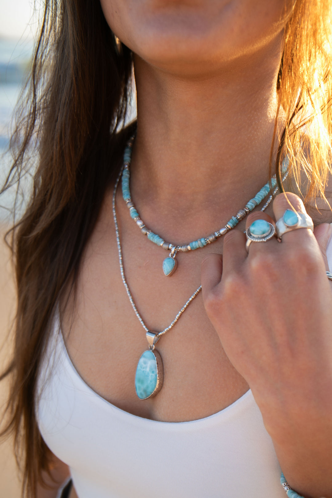 Larimar Pendant in Beaten Silver Setting