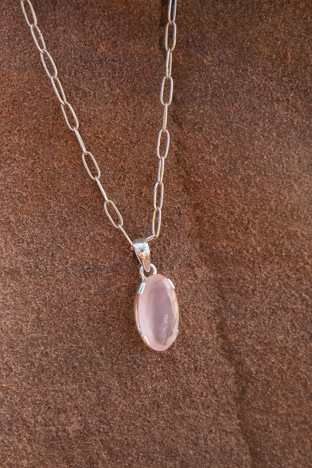 Faceted Rose Quartz Pendant set in Sterling Silver Setting