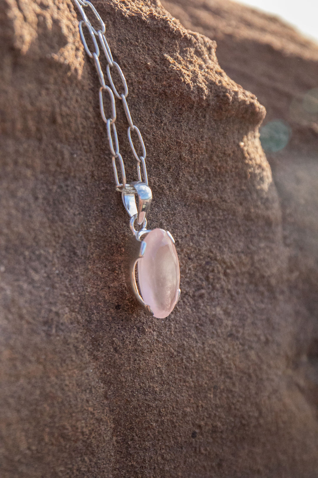 Faceted Rose Quartz Pendant set in Sterling Silver Setting