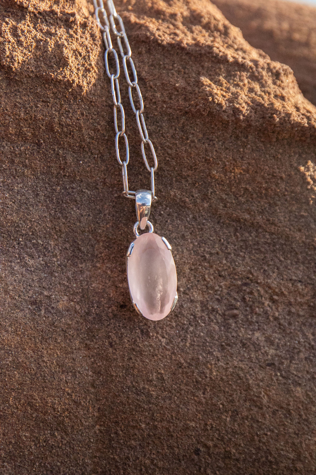 Faceted Rose Quartz Pendant set in Sterling Silver Setting