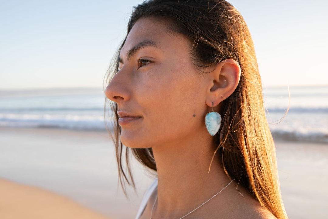 Statement Larimar Earrings set in 92.5% Sterling Silver