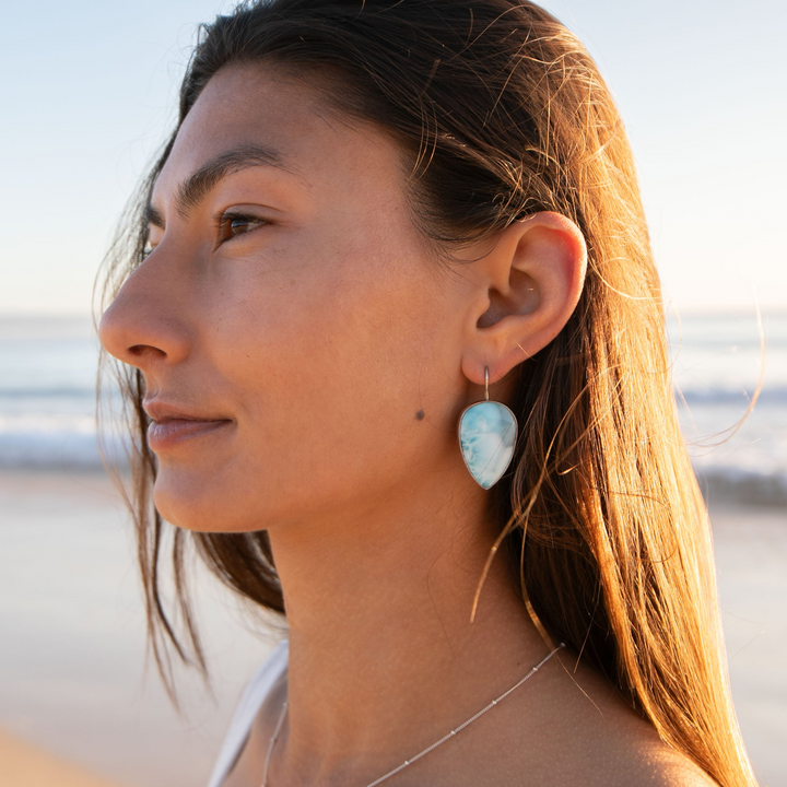 Statement Larimar Earrings set in 92.5% Sterling Silver