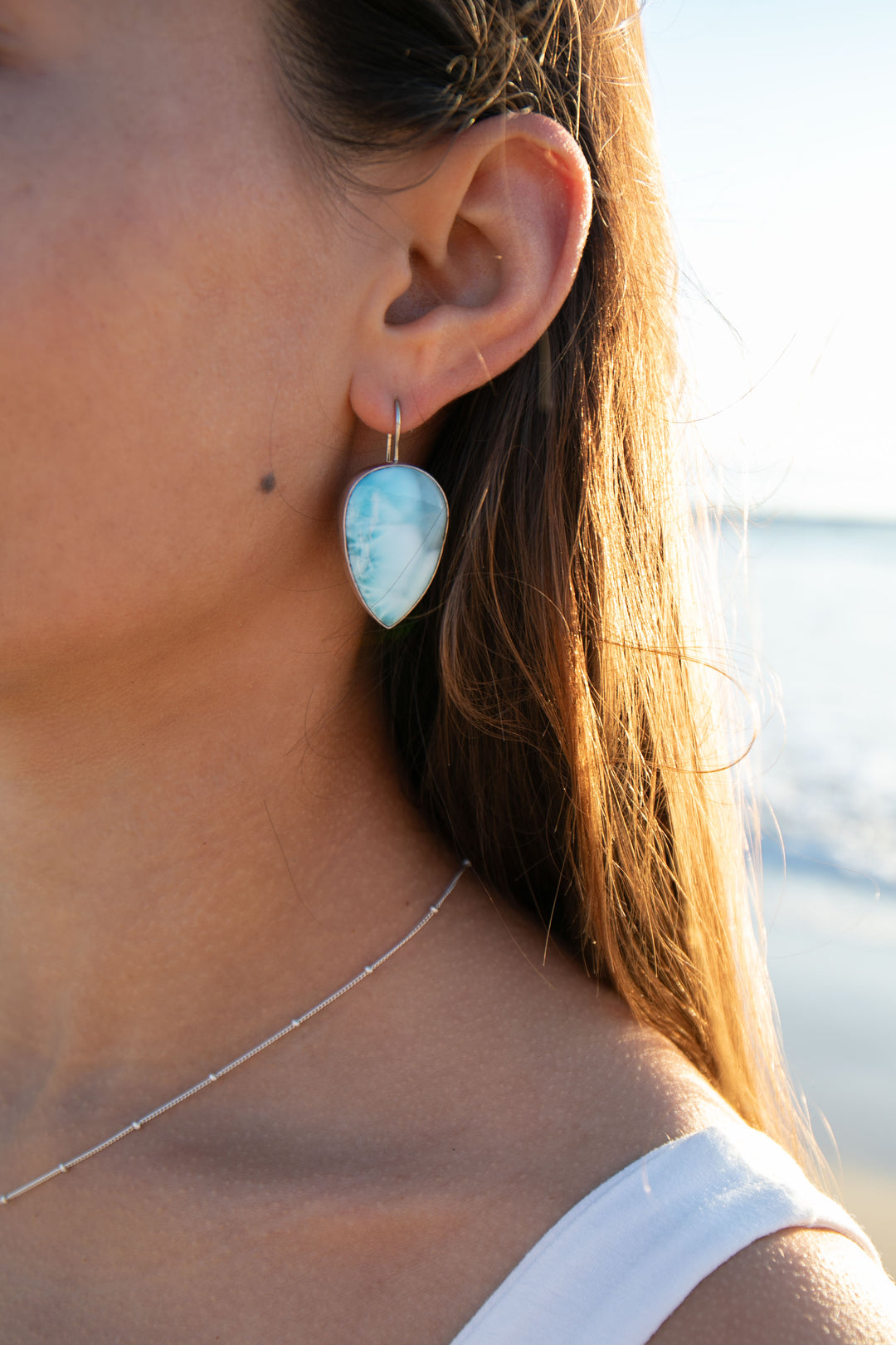 Statement Larimar Earrings set in 92.5% Sterling Silver