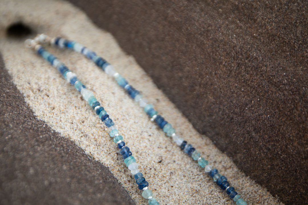 Blue Kyanite, Rainbow Moonstone and Aquamarine Choker Style Necklace