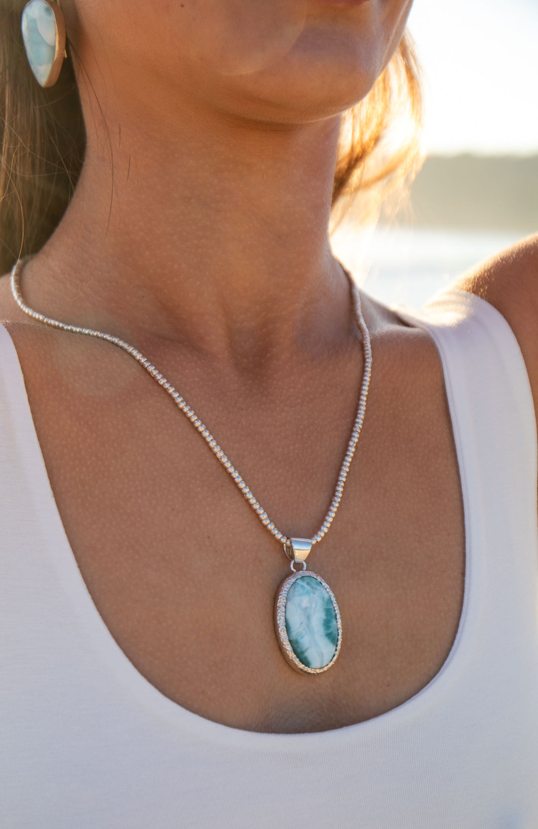 Larimar Pendant in Unique Bezel Silver Setting