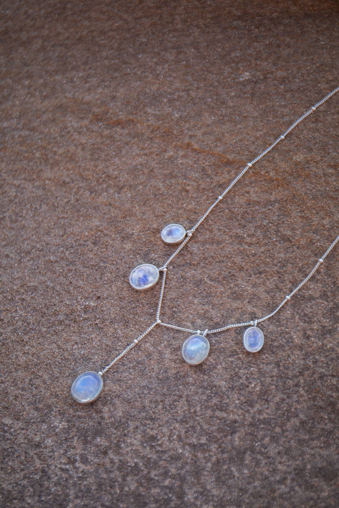 Delicate Rainbow Moonstone Necklace on Sterling Silver Chain