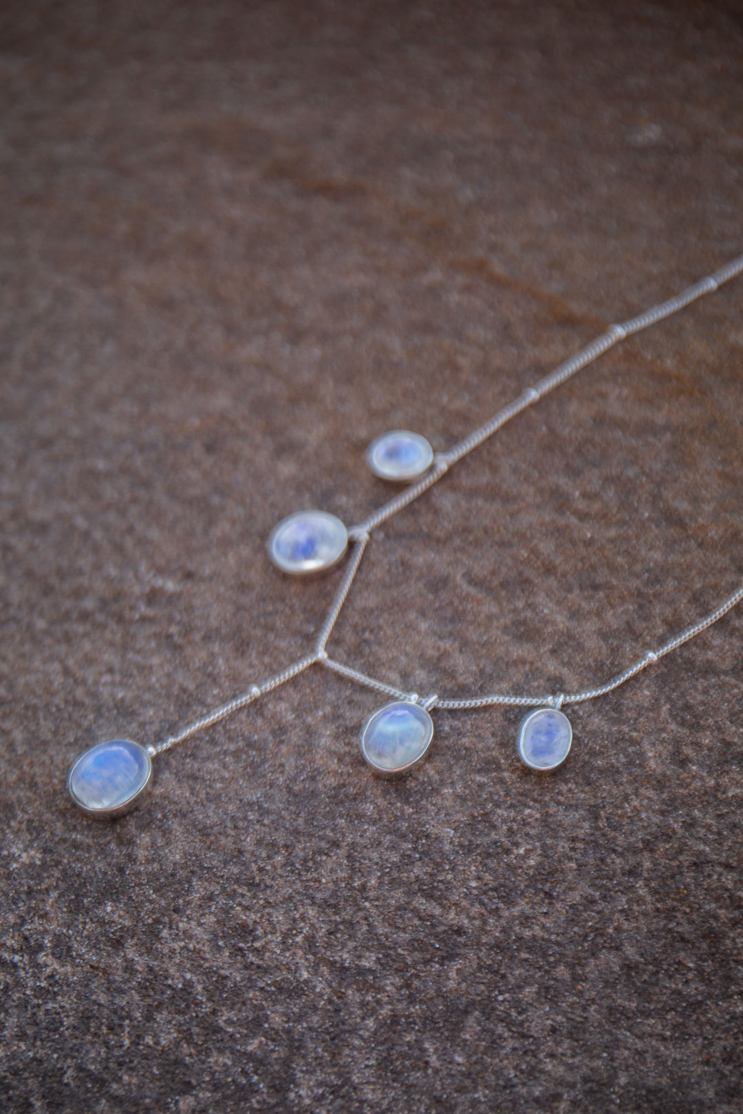 Delicate Rainbow Moonstone Necklace on Sterling Silver Chain