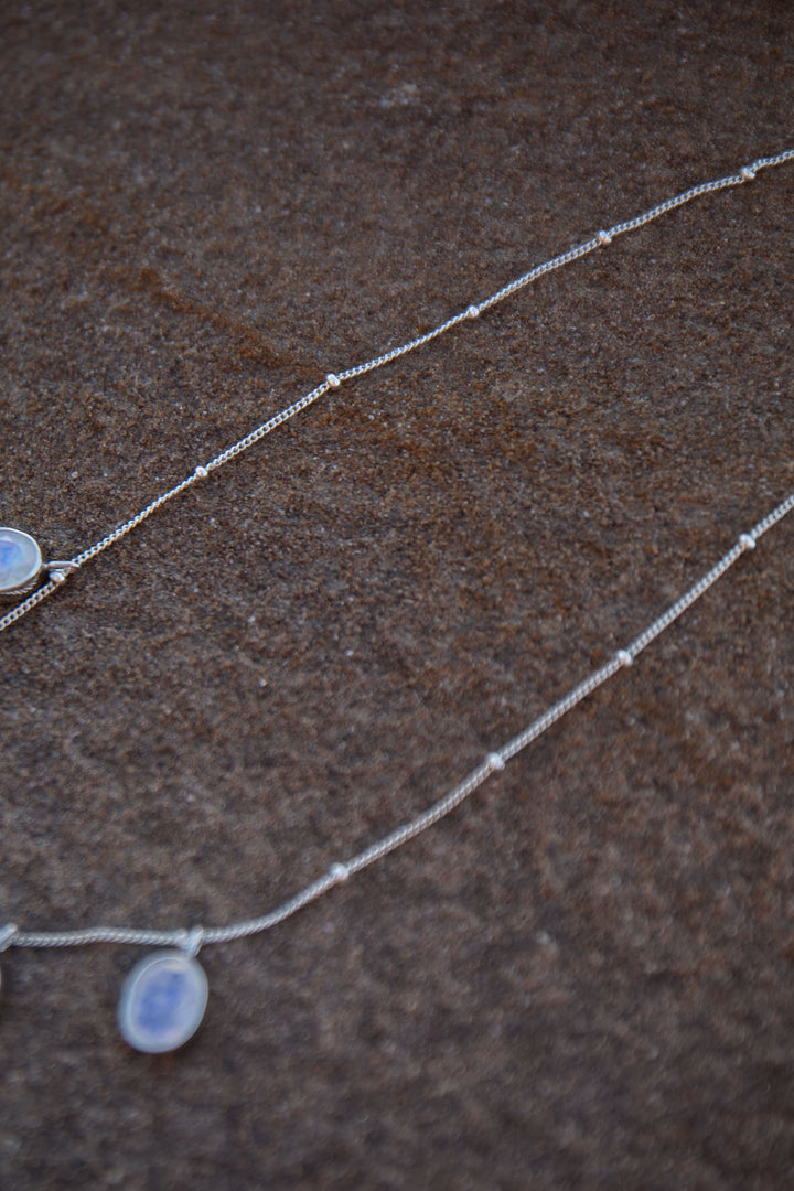 Delicate Rainbow Moonstone Necklace on Sterling Silver Chain