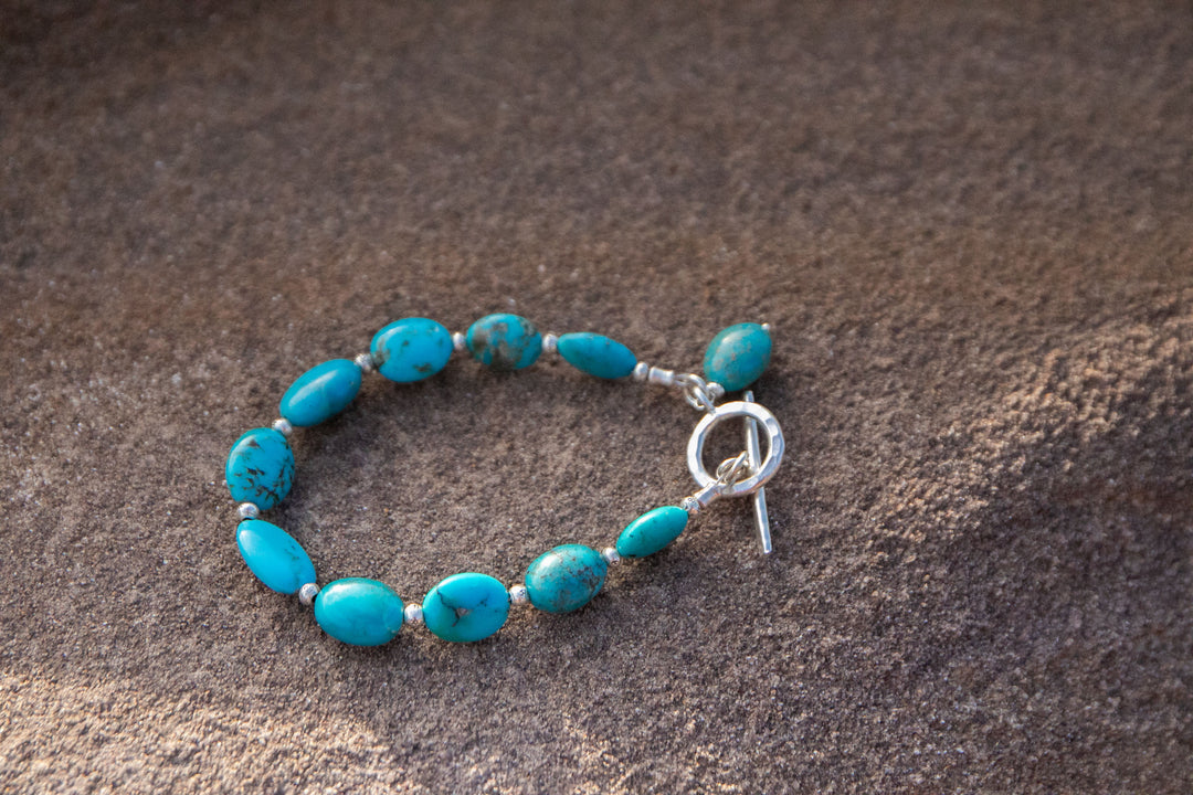 Genuine Arizona Turquoise Bracelet with Thai Hill tribe Silver