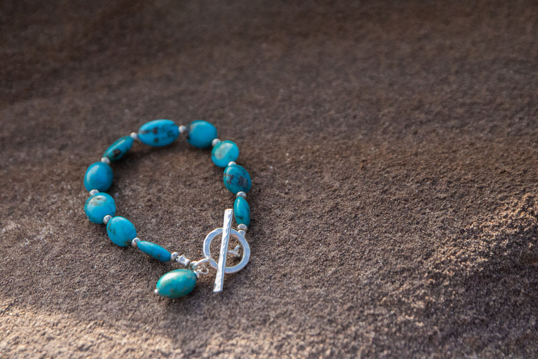 Genuine Arizona Turquoise Bracelet with Thai Hill tribe Silver