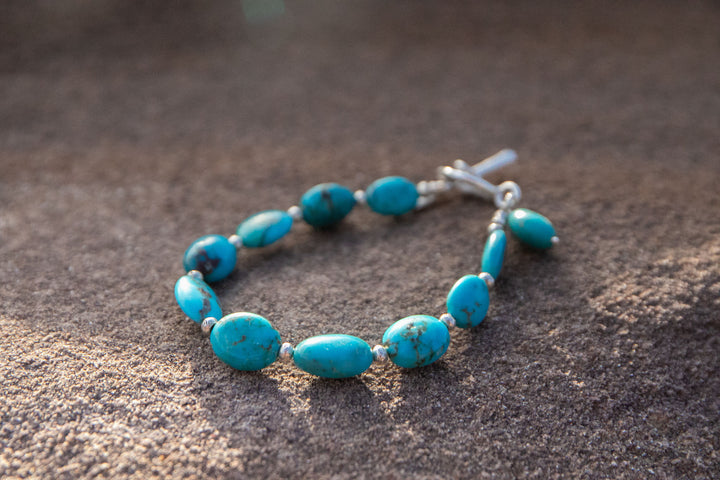 Genuine Arizona Turquoise Bracelet with Thai Hill tribe Silver