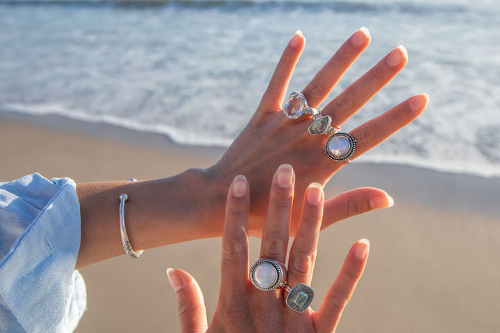 Raw Aquamarine Ring with Beaten Sterling Silver Band - Size 7 US
