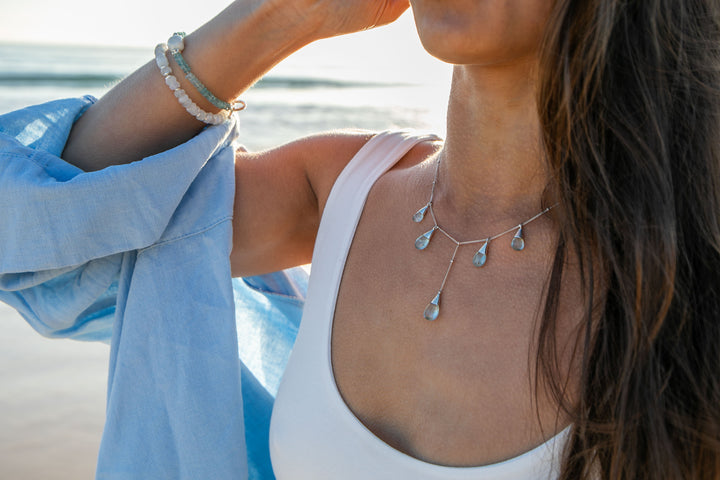 Briolette Aquamarine Necklace on Delicate Sterling Silver Chain