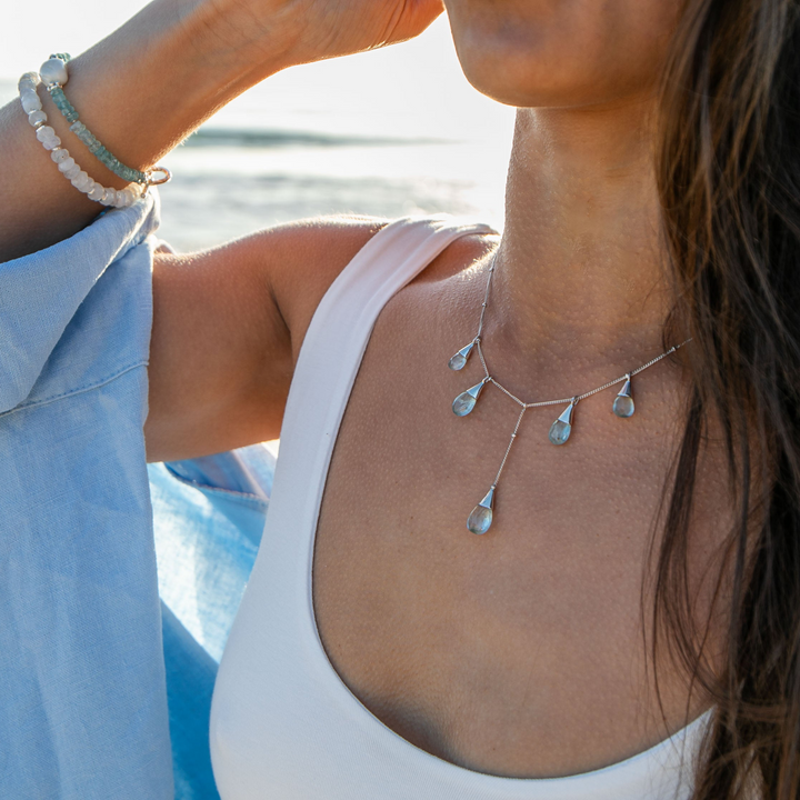 Briolette Aquamarine Necklace on Delicate Sterling Silver Chain