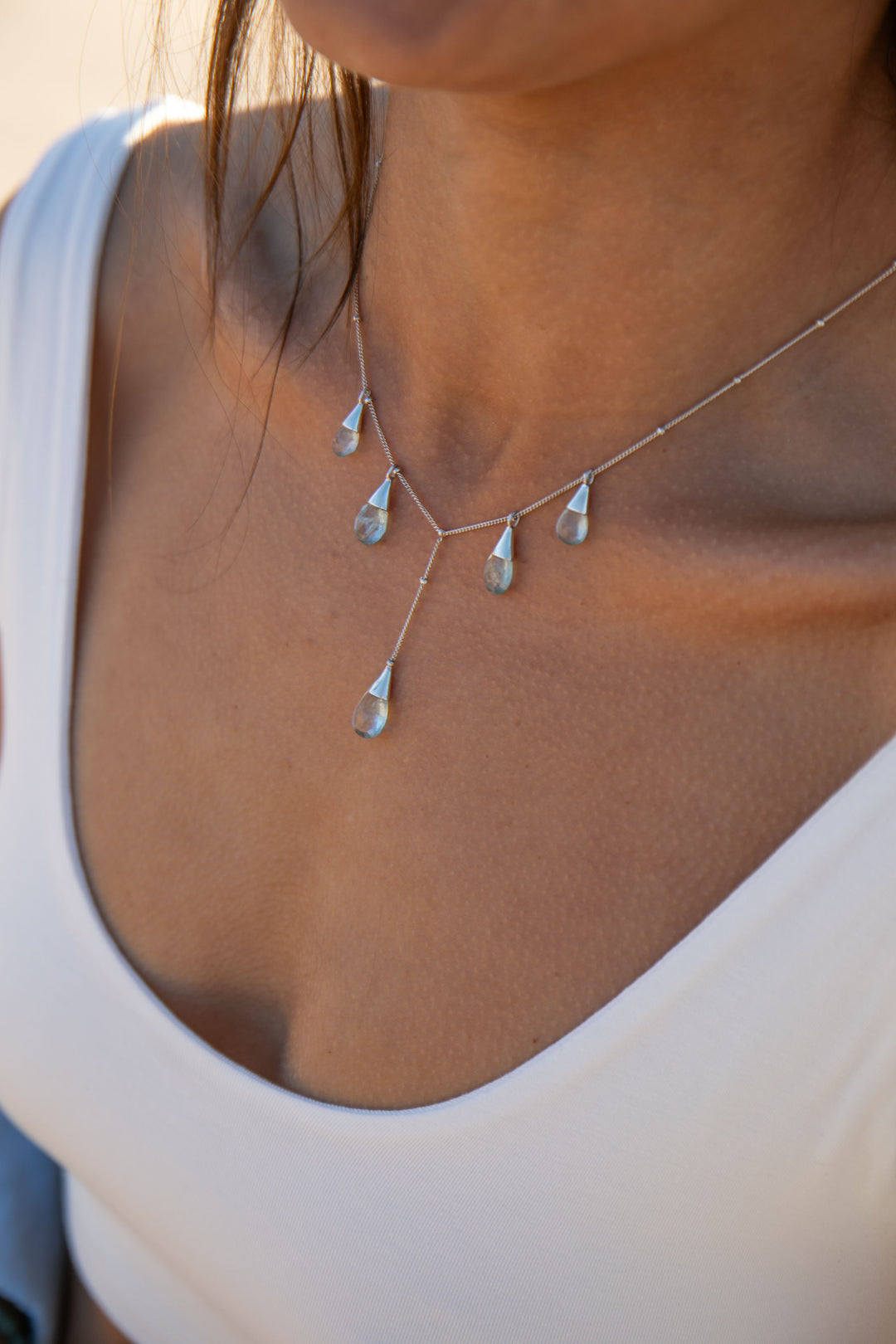Briolette Aquamarine Necklace on Delicate Sterling Silver Chain