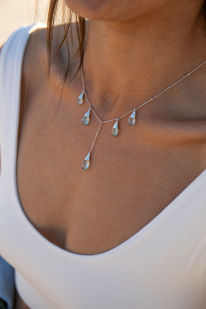 Briolette Aquamarine Necklace on Delicate Sterling Silver Chain