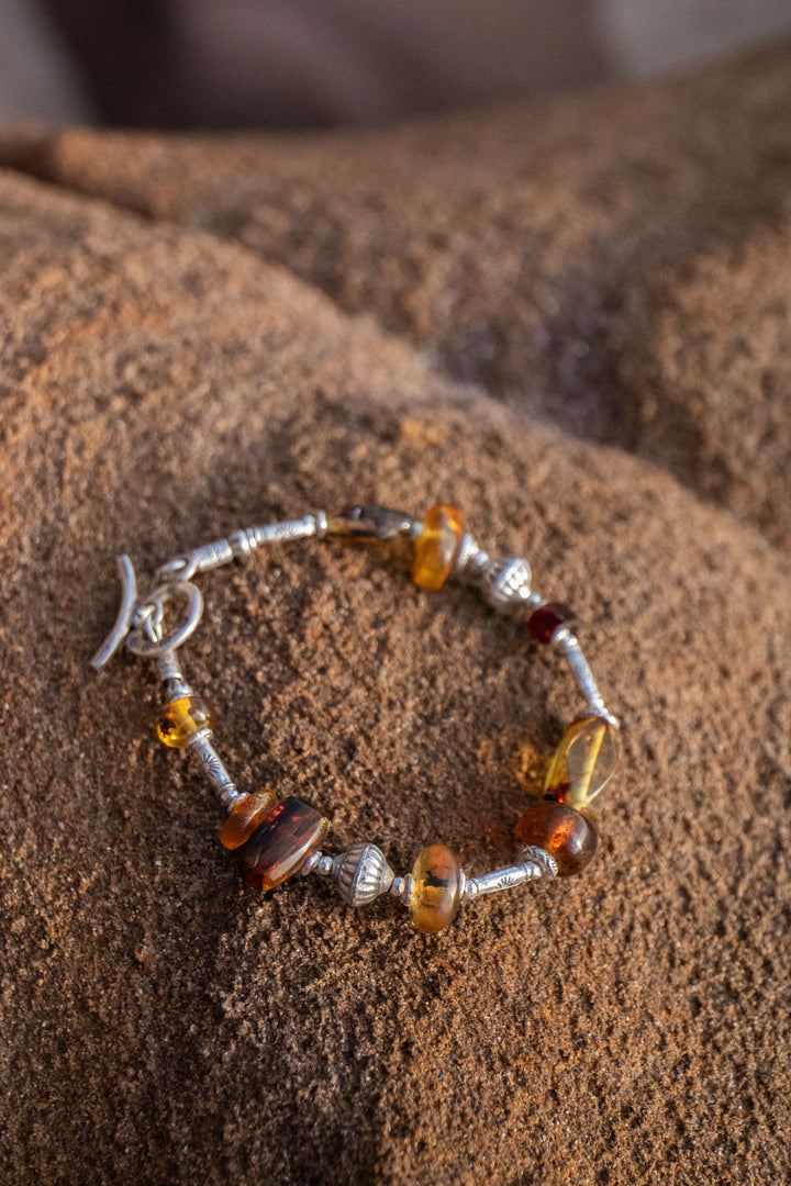 Beaded Amber and Thai Hill Tribe Silver Bracelet