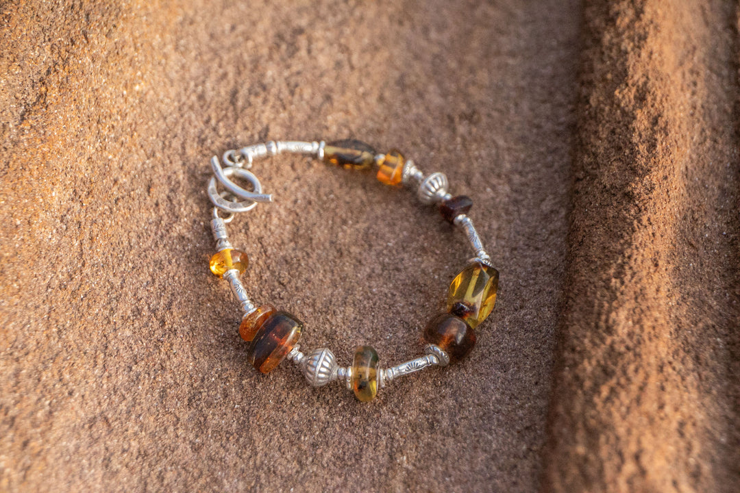 Beaded Amber and Thai Hill Tribe Silver Bracelet