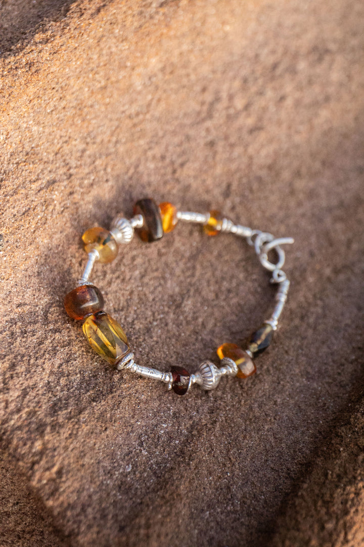 Beaded Amber and Thai Hill Tribe Silver Bracelet