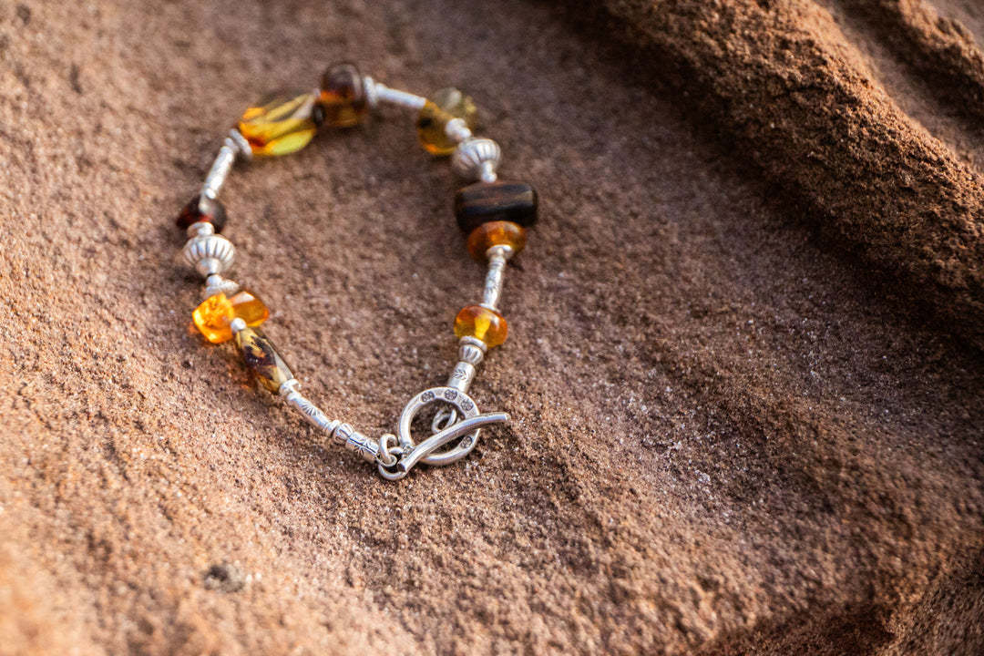 Beaded Amber and Thai Hill Tribe Silver Bracelet