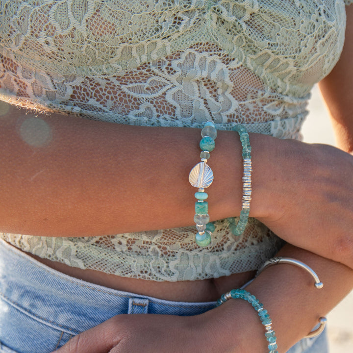 Amazonite, Fluorite and Larimar Bracelet with Thai Hill Tribe Silver