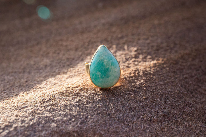 Amazonite Ring in Gold Plated Sterling Silver Setting - Adjustable